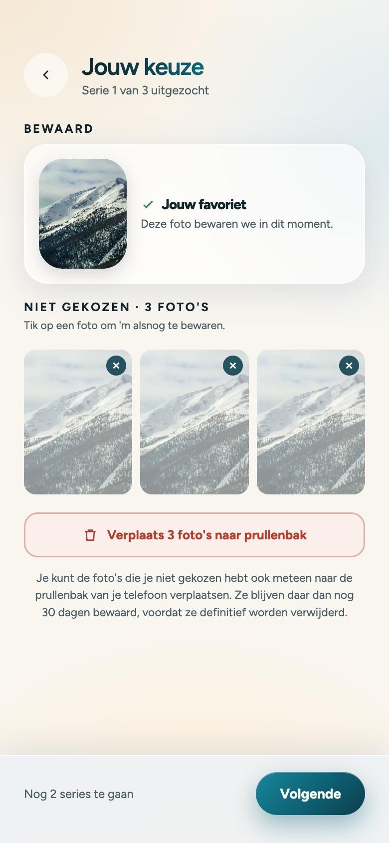 Verplaats de niet-gekozen foto's direct naar de prullenbak van je telefoon